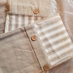 Kitchen Curtains CAPE MAY Buttons Cotton Panel Pair Tan White Made in India New